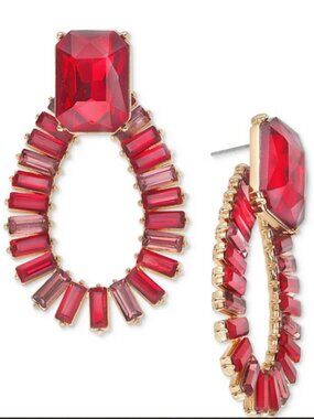INC International Concepts Gold-Tone Earrings with Red Crystal Teardrops NWT